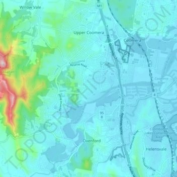 Upper Coomera topographic map, elevation, terrain