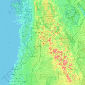 Hernando County topographic map, elevation, terrain