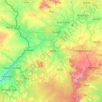 Al Geneina topographic map, elevation, terrain