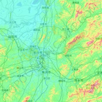 长沙市 topographic map, elevation, terrain
