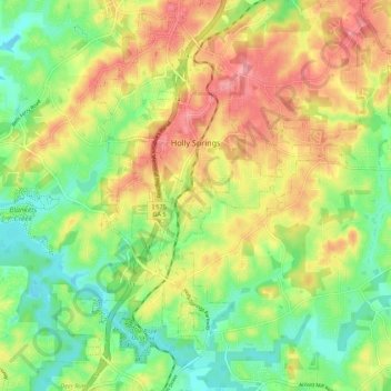 Holly Springs topographic map, elevation, terrain