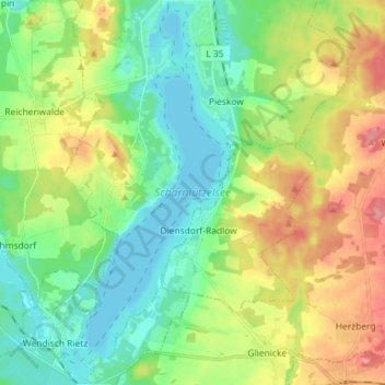 Scharmützelsee topographic map, elevation, terrain