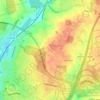 Birchanger topographic map, elevation, terrain