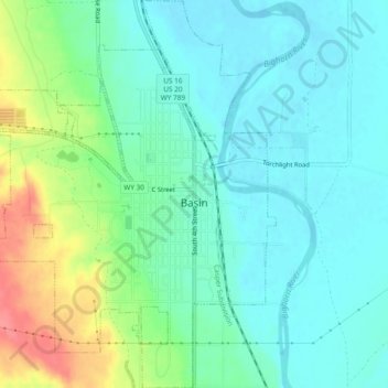 Basin topographic map, elevation, terrain