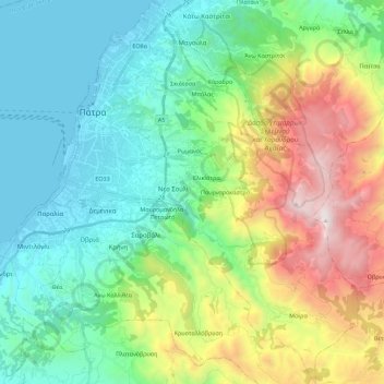 Municipal Unit of Patras topographic map, elevation, terrain