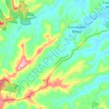 Currumbin Valley topographic map, elevation, terrain