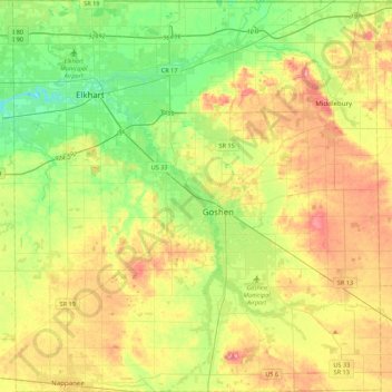 Elkhart County topographic map, elevation, terrain