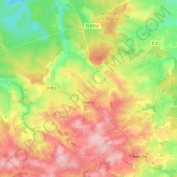 Cérilly topographic map, elevation, terrain