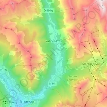 Val-des-Prés topographic map, elevation, terrain