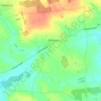 Mileham topographic map, elevation, terrain