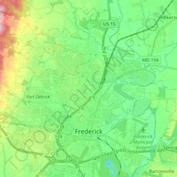 Frederick topographic map, elevation, terrain