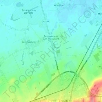 Bassingbourn cum Kneesworth topographic map, elevation, terrain