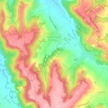 Peyrelongue-Abos topographic map, elevation, terrain