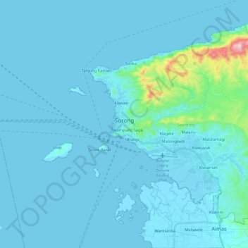 Sorong topographic map, elevation, terrain