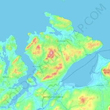Inishowen Municipal District topographic map, elevation, terrain