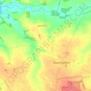 Great Dunham topographic map, elevation, terrain