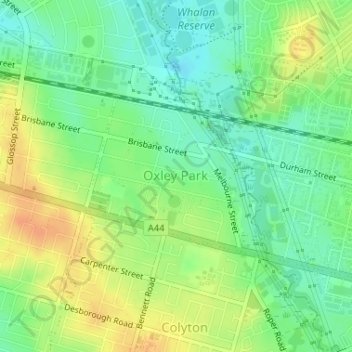 Oxley Park topographic map, elevation, terrain