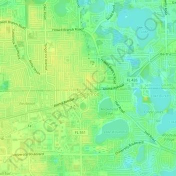 Goldenrod topographic map, elevation, terrain