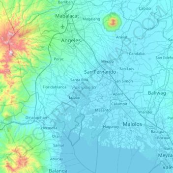 Pampanga topographic map, elevation, terrain