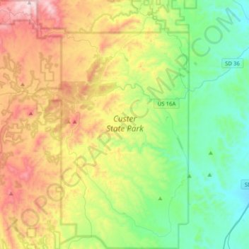 Custer State Park topographic map, elevation, terrain