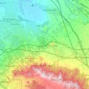 Monte Compatri topographic map, elevation, terrain