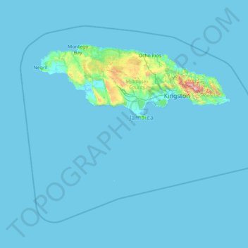 Jamaica topographic map, elevation, terrain