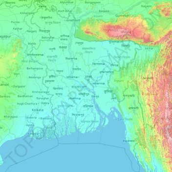 Bangladesh topographic map, elevation, terrain