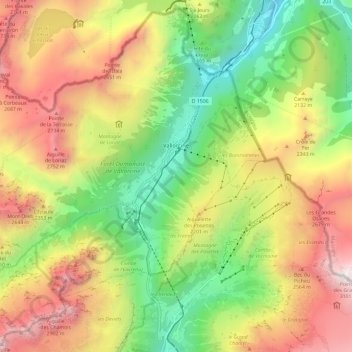 Vallorcine topographic map, elevation, terrain