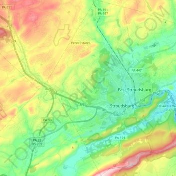 Stroud Township topographic map, elevation, terrain