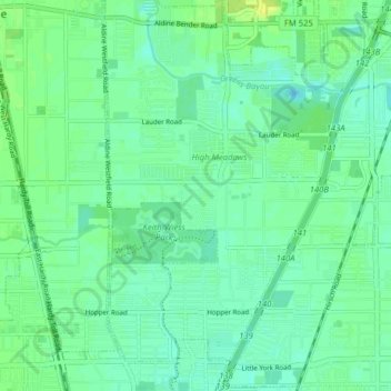 Aldine topographic map, elevation, terrain