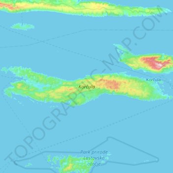 Korčula topographic map, elevation, terrain
