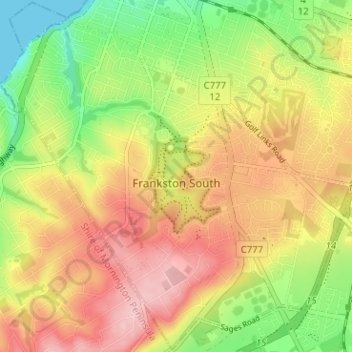 Frankston South topographic map, elevation, terrain