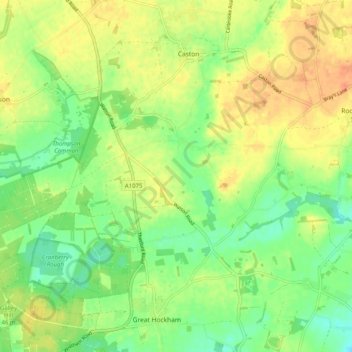 Stow Bedon topographic map, elevation, terrain