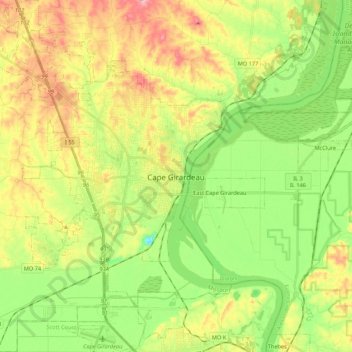 Cape Girardeau topographic map, elevation, terrain