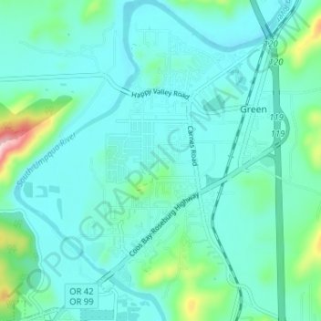 Green topographic map, elevation, terrain