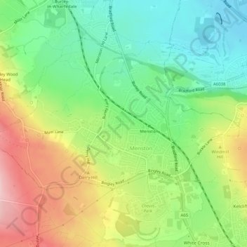 Menston topographic map, elevation, terrain