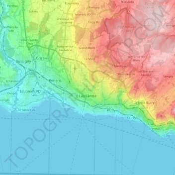 Lausanne topographic map, elevation, terrain