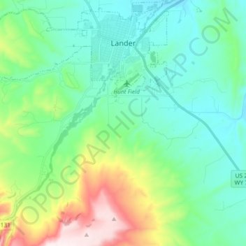 Lander topographic map, elevation, terrain