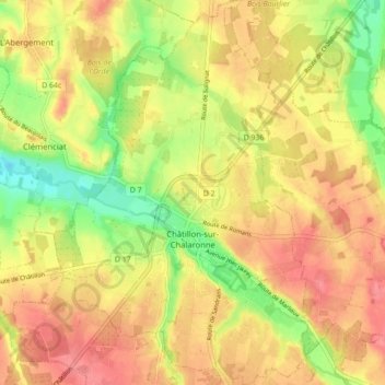Châtillon-sur-Chalaronne topographic map, elevation, terrain