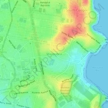 Maroubra topographic map, elevation, terrain