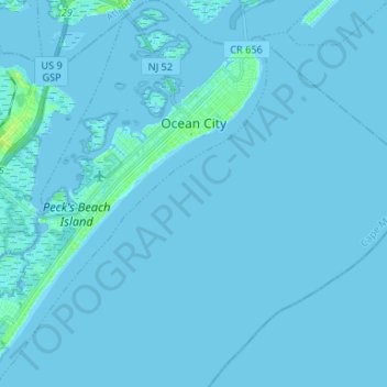 Ocean City topographic map, elevation, terrain