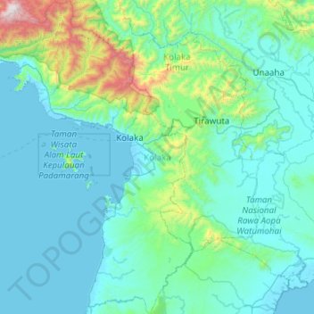 Kolaka topographic map, elevation, terrain