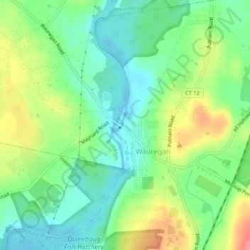 Wauregan topographic map, elevation, terrain