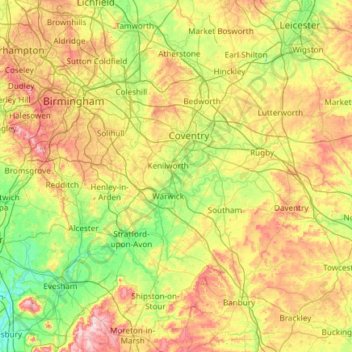 Warwickshire topographic map, elevation, terrain