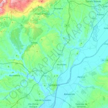 Santarém topographic map, elevation, terrain