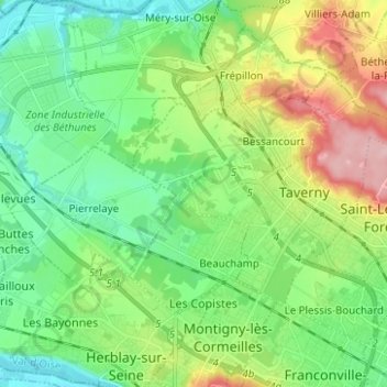 Taverny topographic map, elevation, terrain