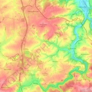 Lunzenau topographic map, elevation, terrain