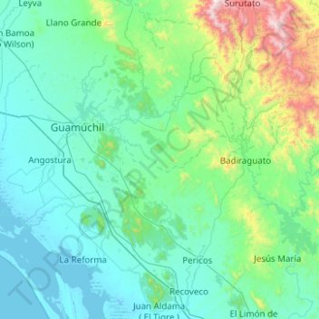 Mocorito topographic map, elevation, terrain