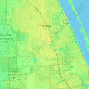 Palm Bay topographic map, elevation, terrain