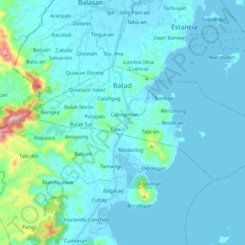 Batad topographic map, elevation, terrain